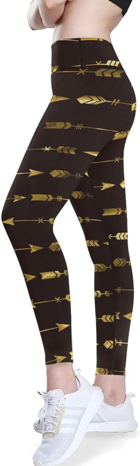 Gold Tribal Arrow High Waisted Leggings for Women - Full Length Capri Buttery Soft Yoga Pants for Workout Athletic