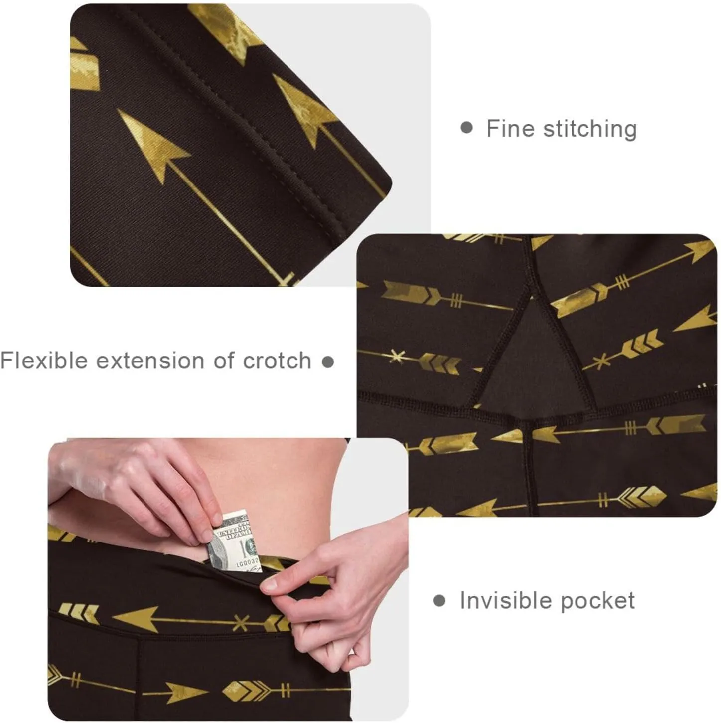 Gold Tribal Arrow High Waisted Leggings for Women - Full Length Capri Buttery Soft Yoga Pants for Workout Athletic