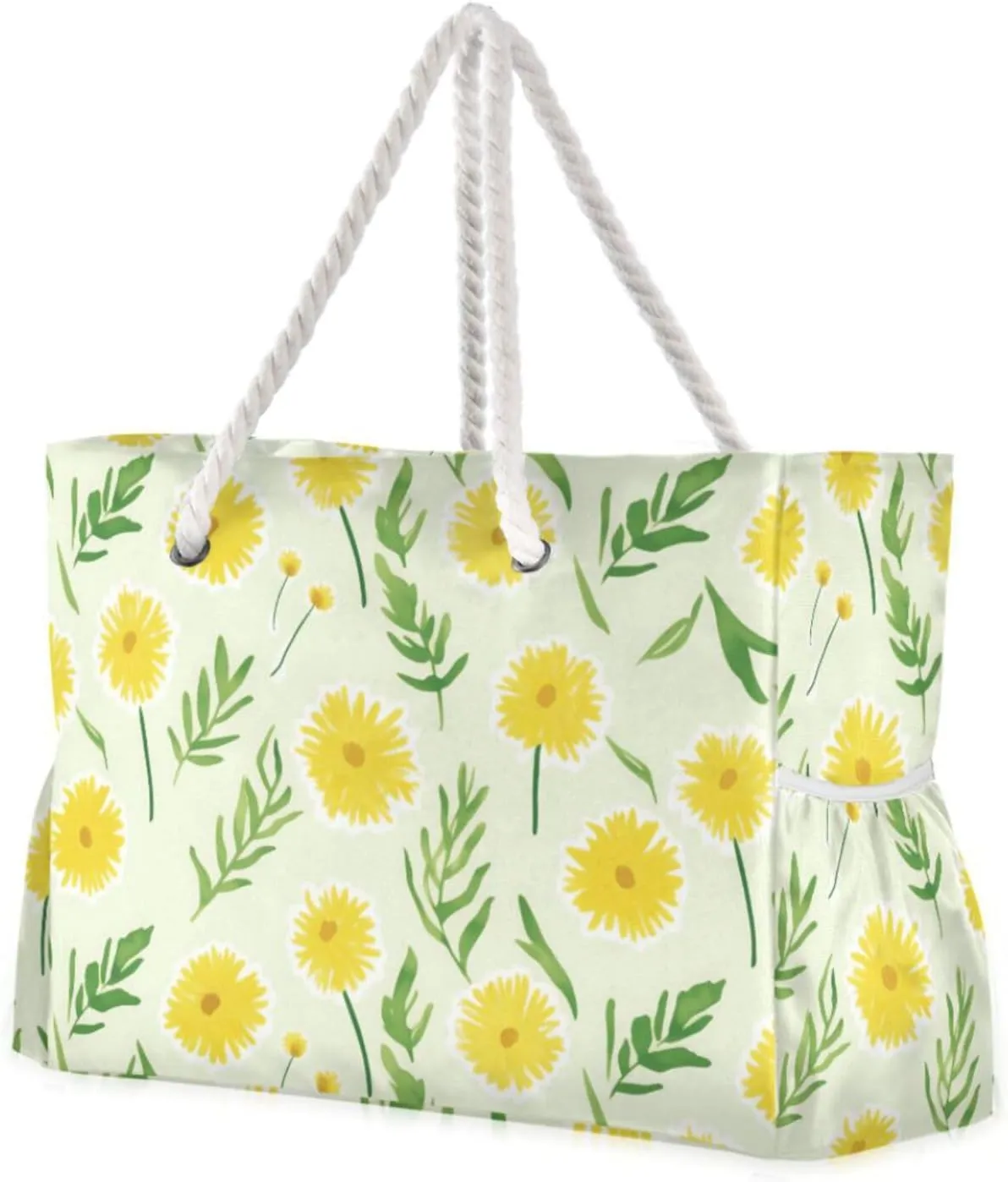 Golden Dandelion Drift Large Beach Bag, Travel Tote Bag Zippered, Water Resistant Family Size for Seaside, Shower Stall, Swiming Pool