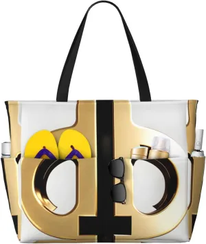 Golden pattern Print 28L Beach Tote Bag, Water-resistant Travel Tote, Lightweight Gym & Camping Carryall