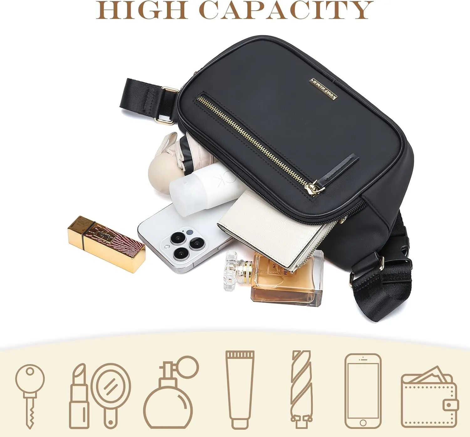 GOLF QUALTY Women's Fanny Pack, Crossbody Bags for Women, Fashion Sling Purse Shoulder Bag Fanny Pack Belt Bag Causal Chest Bum Bag Cross Body Purse for Sports Workout Traveling Running Casual