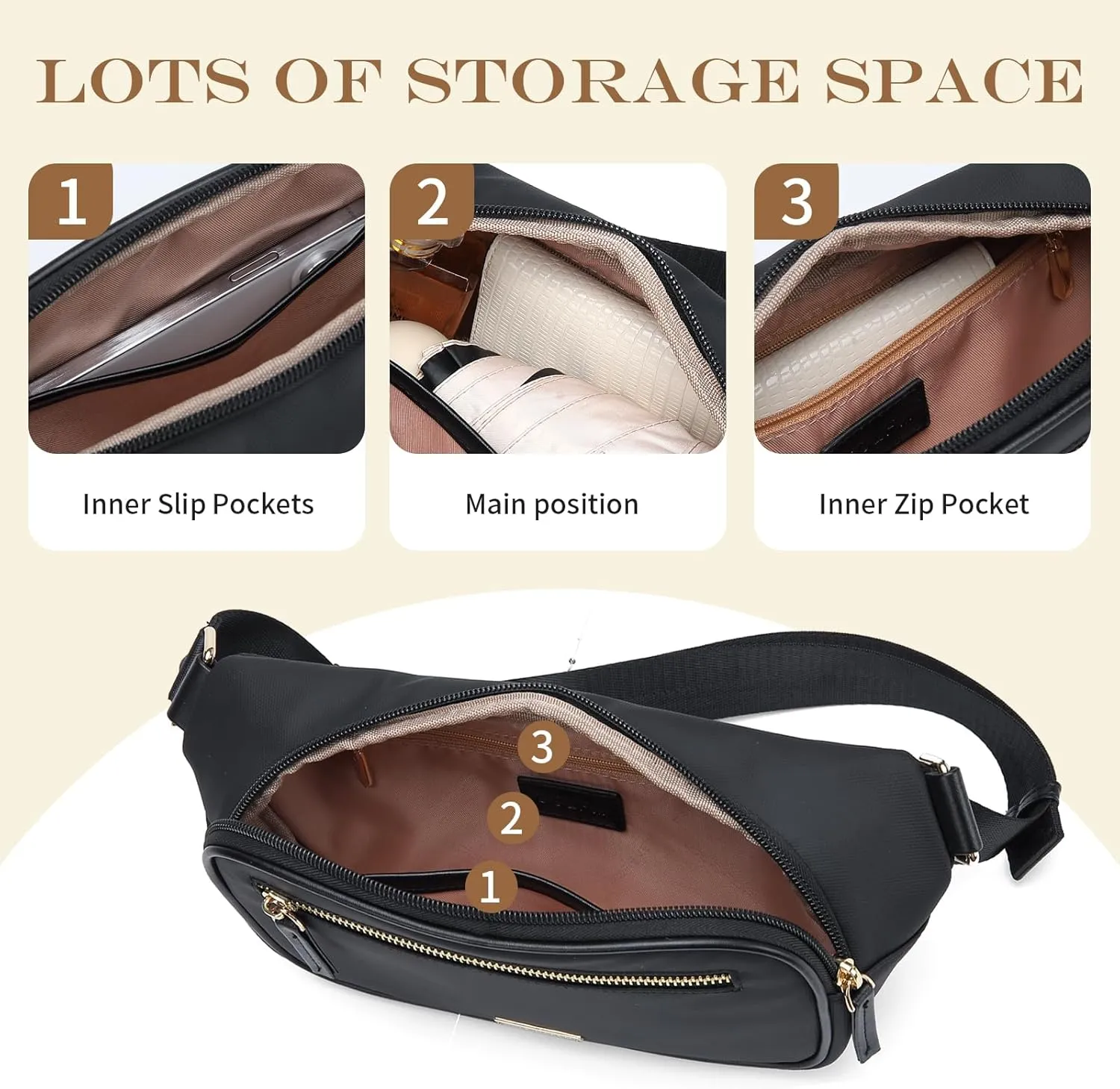 GOLF QUALTY Women's Fanny Pack, Crossbody Bags for Women, Fashion Sling Purse Shoulder Bag Fanny Pack Belt Bag Causal Chest Bum Bag Cross Body Purse for Sports Workout Traveling Running Casual