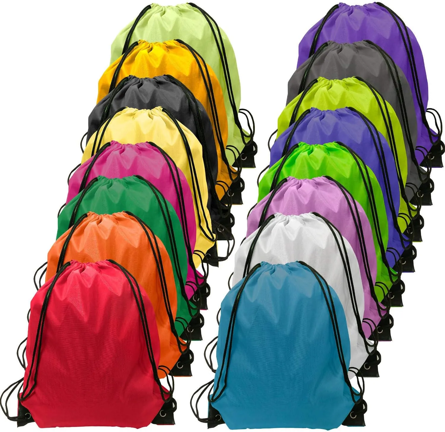 GoodtoU 32 Pcs Multicolor Drawstring Gym Backpack Bulk 16 Colors 15.5" x 13.5" Unisex Casual Sports Multi-Sport Foldable Cinch Bag