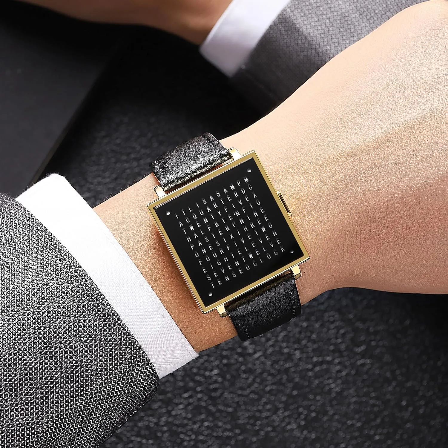 Gosasa Square Men's Luxury Watches Fashion Creative Multi - Functional Waterproof Wristwatch, Gold and Silver - Toned Leather Strap Gifts for Men