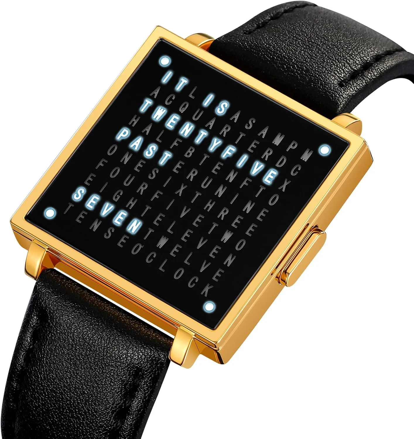 Gosasa Square Men's Luxury Watches Fashion Creative Multi - Functional Waterproof Wristwatch, Gold and Silver - Toned Leather Strap Gifts for Men