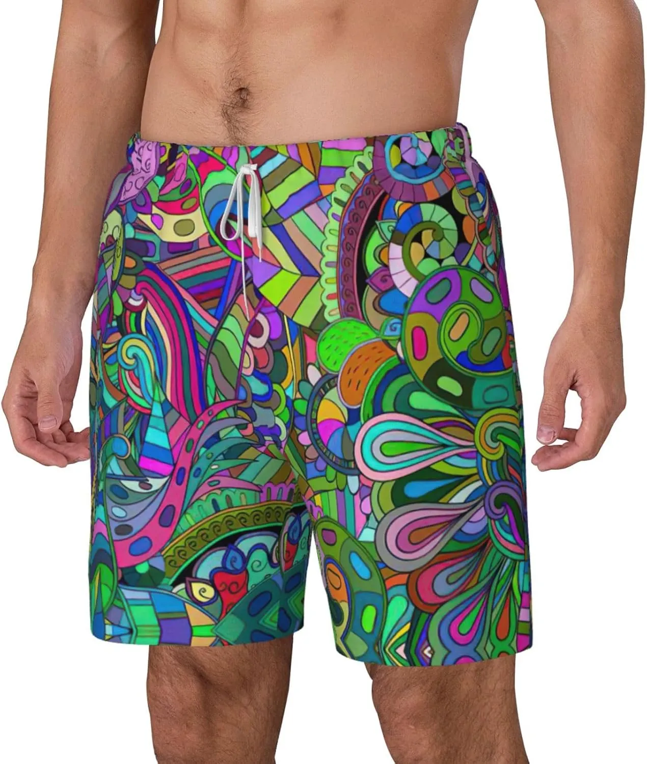 Graffiti Print Men's Double Layer Swim Shorts, Gym Workout Shorts with Pocket