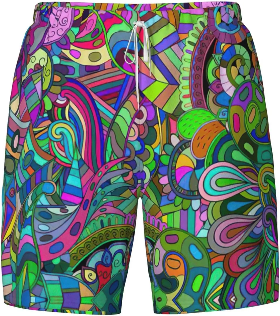 Graffiti Print Men's Double Layer Swim Shorts, Gym Workout Shorts with Pocket