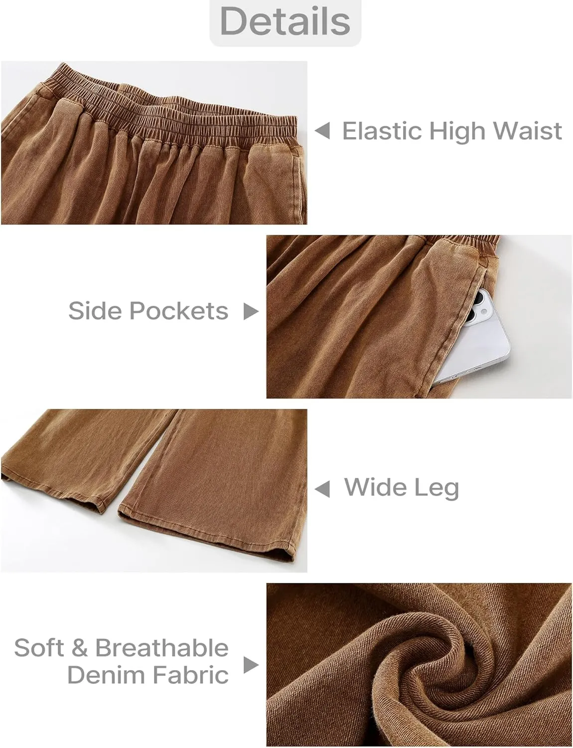 GRAPENT Wide Leg Pants Woman Pull On High Waisted Baggy Straight Leg Colored Jeans Stretch Twill Trouser Pants for Women