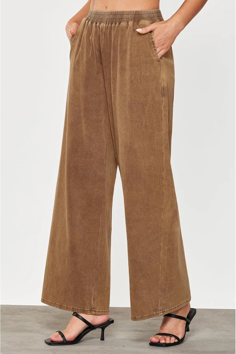 GRAPENT Wide Leg Pants Woman Pull On High Waisted Baggy Straight Leg Colored Jeans Stretch Twill Trouser Pants for Women