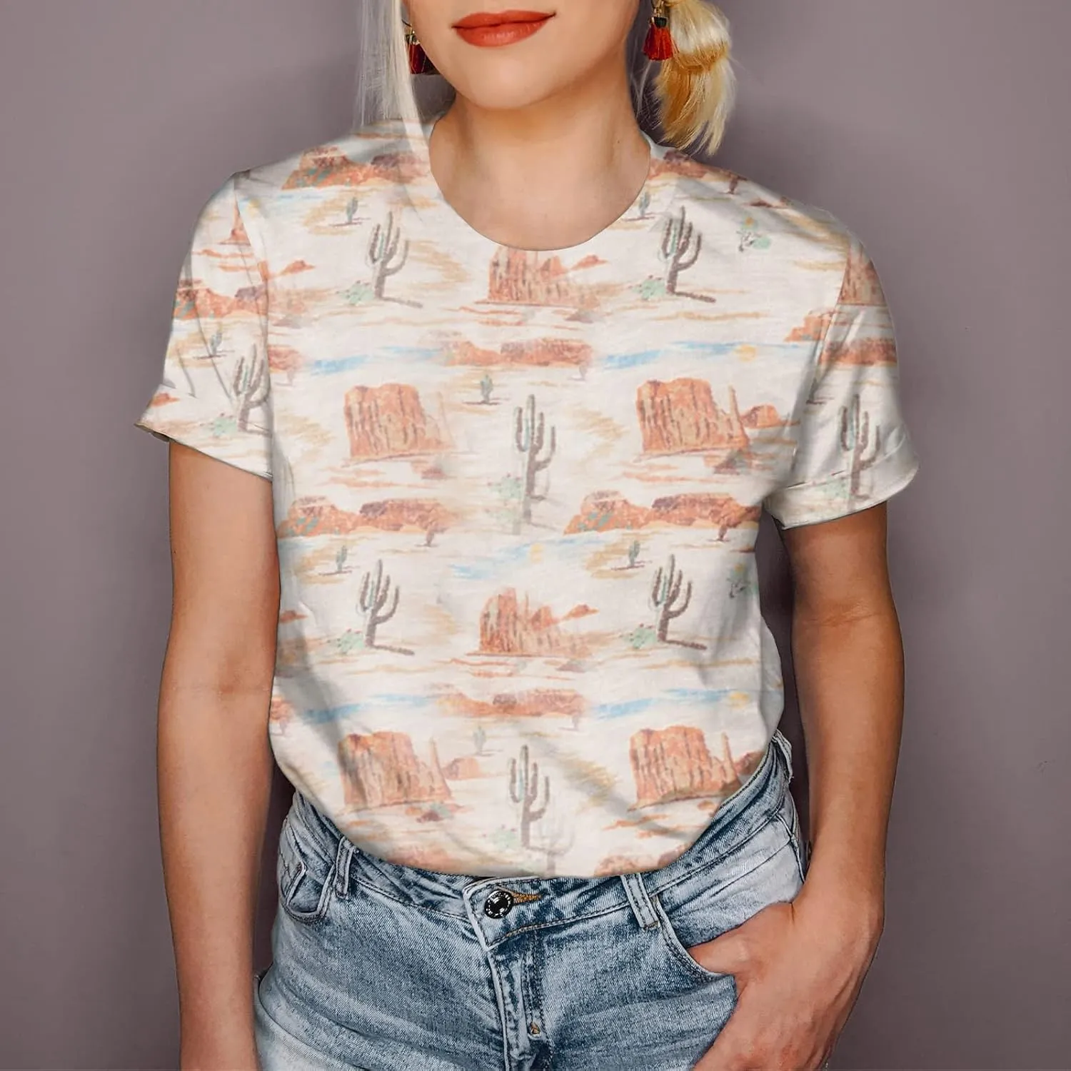 Graphic Shirts for Women Cactus Desert Graphic Tees Short Sleeve Tops