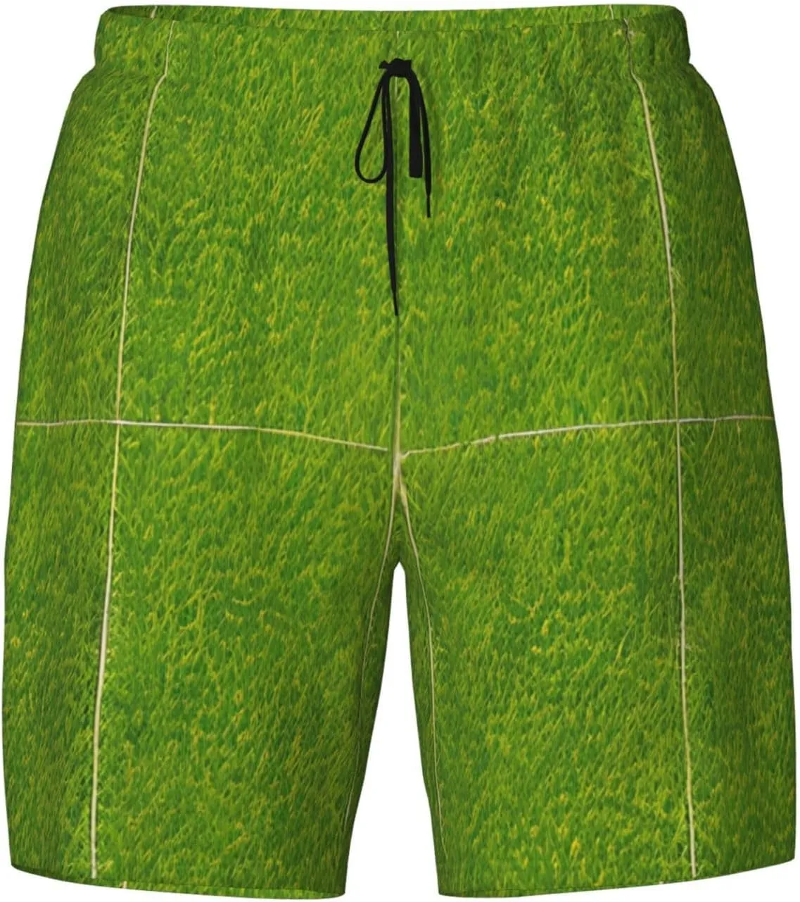 Green Grassland Print Men's Swim Shorts Casual Beach Board Shorts - Quick Dry Running & Workout Trunks