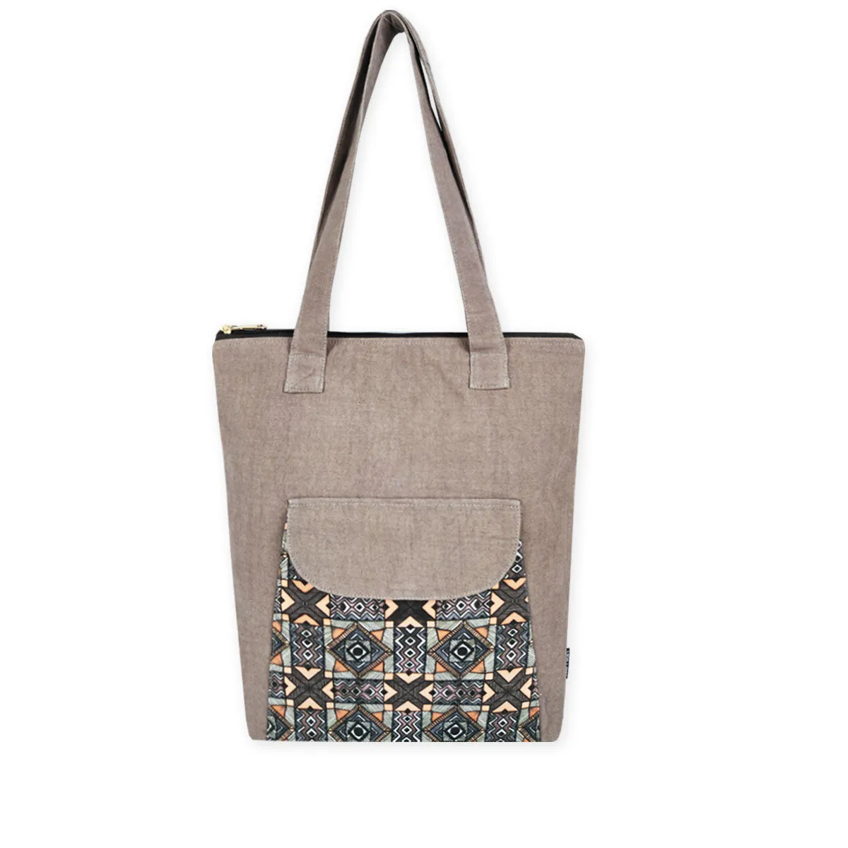 Grey Madhubani Flap Tote Bag
