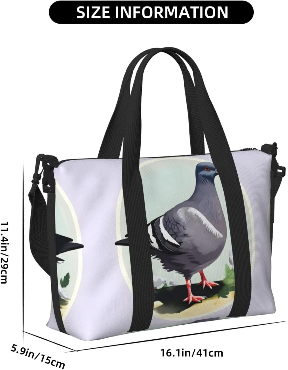Grey Pigeon Print Women Travel Duffel Bag, Large Weekender Carry-On Tote, Gym Workout Bag,Mommy Hospital Bag