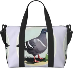 Grey Pigeon Print Women Travel Duffel Bag, Large Weekender Carry-On Tote, Gym Workout Bag,Mommy Hospital Bag