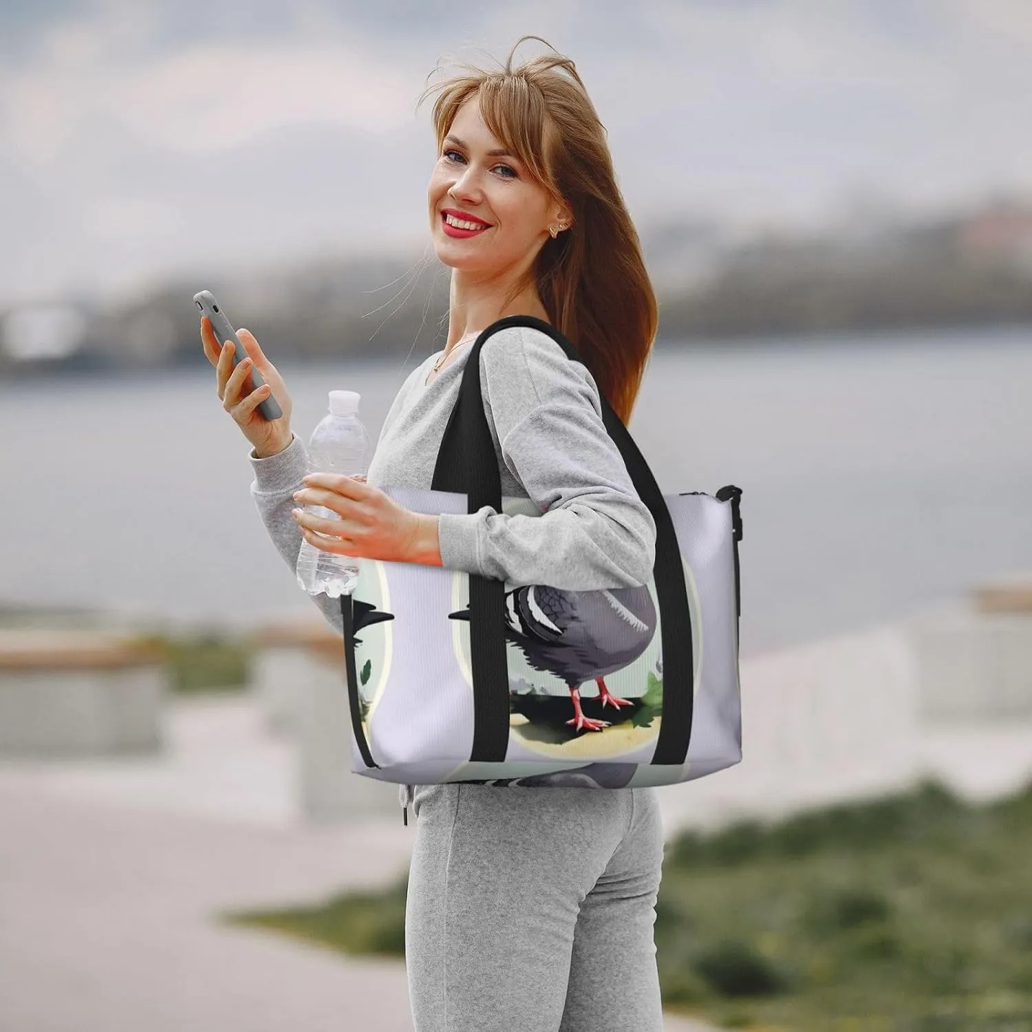 Grey Pigeon Print Women Travel Duffel Bag, Large Weekender Carry-On Tote, Gym Workout Bag,Mommy Hospital Bag