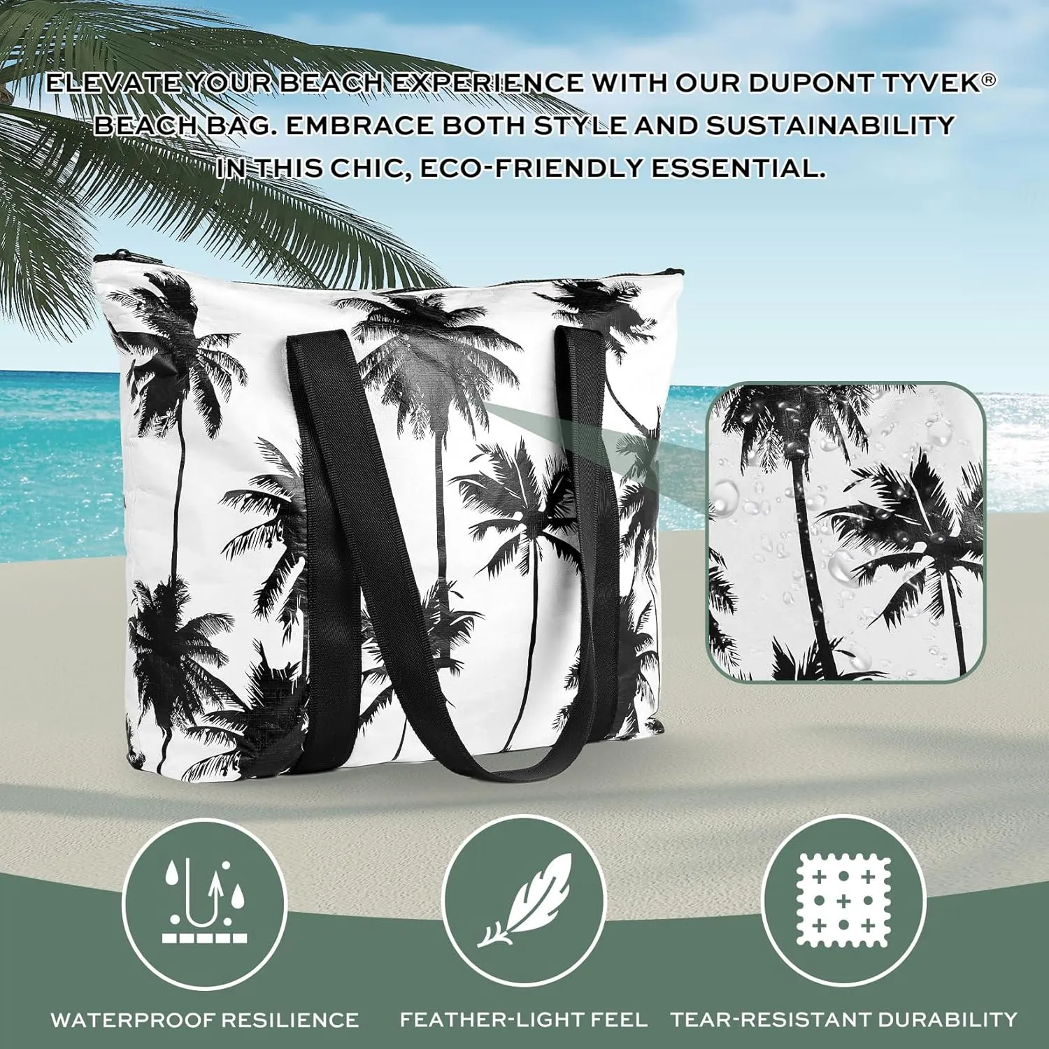 GRQ Large Hawaiian Beach Tote | Lightweight Water-Resistant Tyvek | Expandable Zip | Your Style, Smart Value