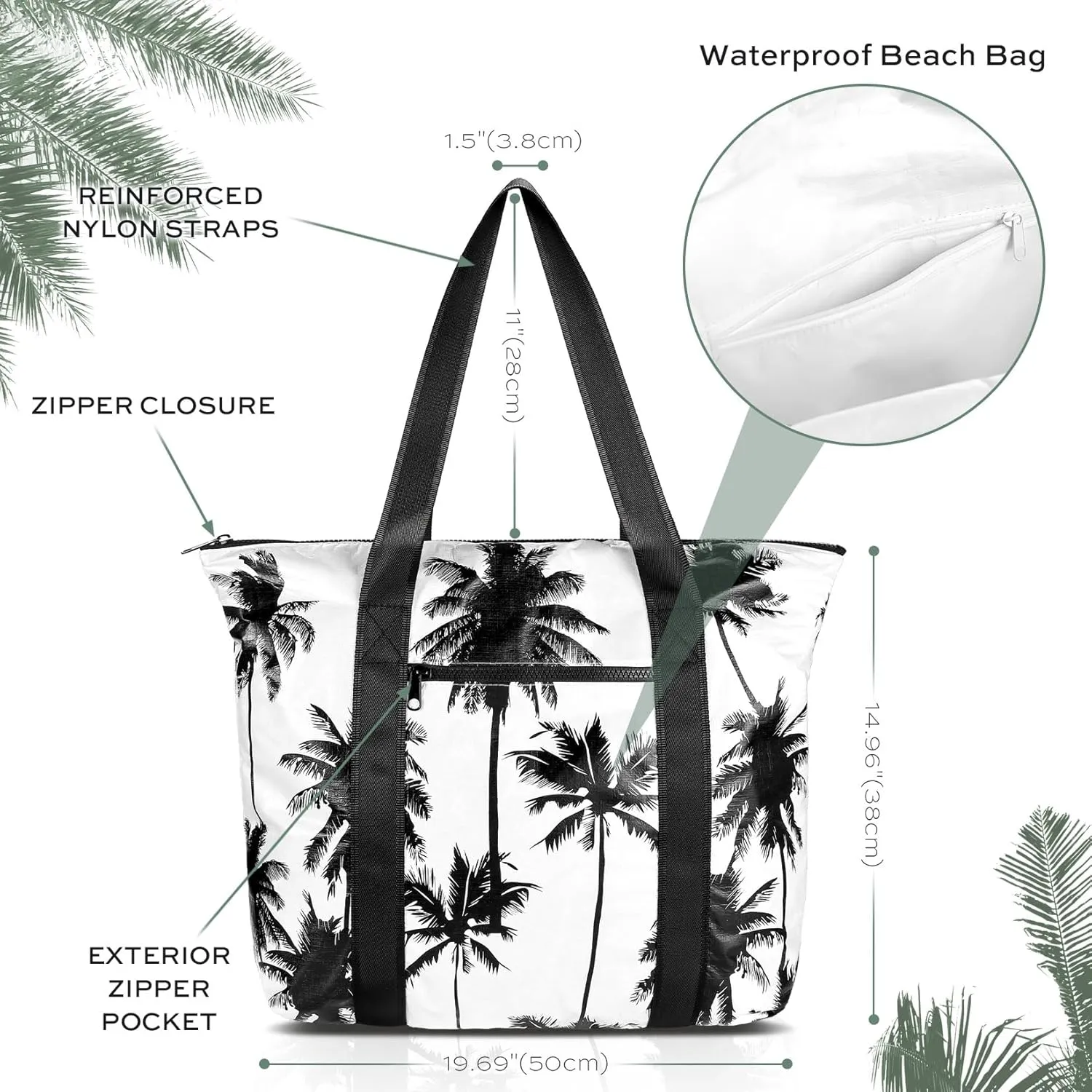 GRQ Large Hawaiian Beach Tote | Lightweight Water-Resistant Tyvek | Expandable Zip | Your Style, Smart Value