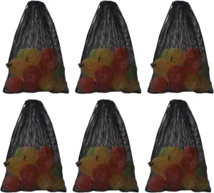 GSE Games & Sports Expert 6 Pack 18"x12" Black Mesh Drawstring Bag. Sports Equipment Storage Bag for Gym Gear, Beach Toys, Baseballs, Golf Balls, Soft Balls, Laundry Bag