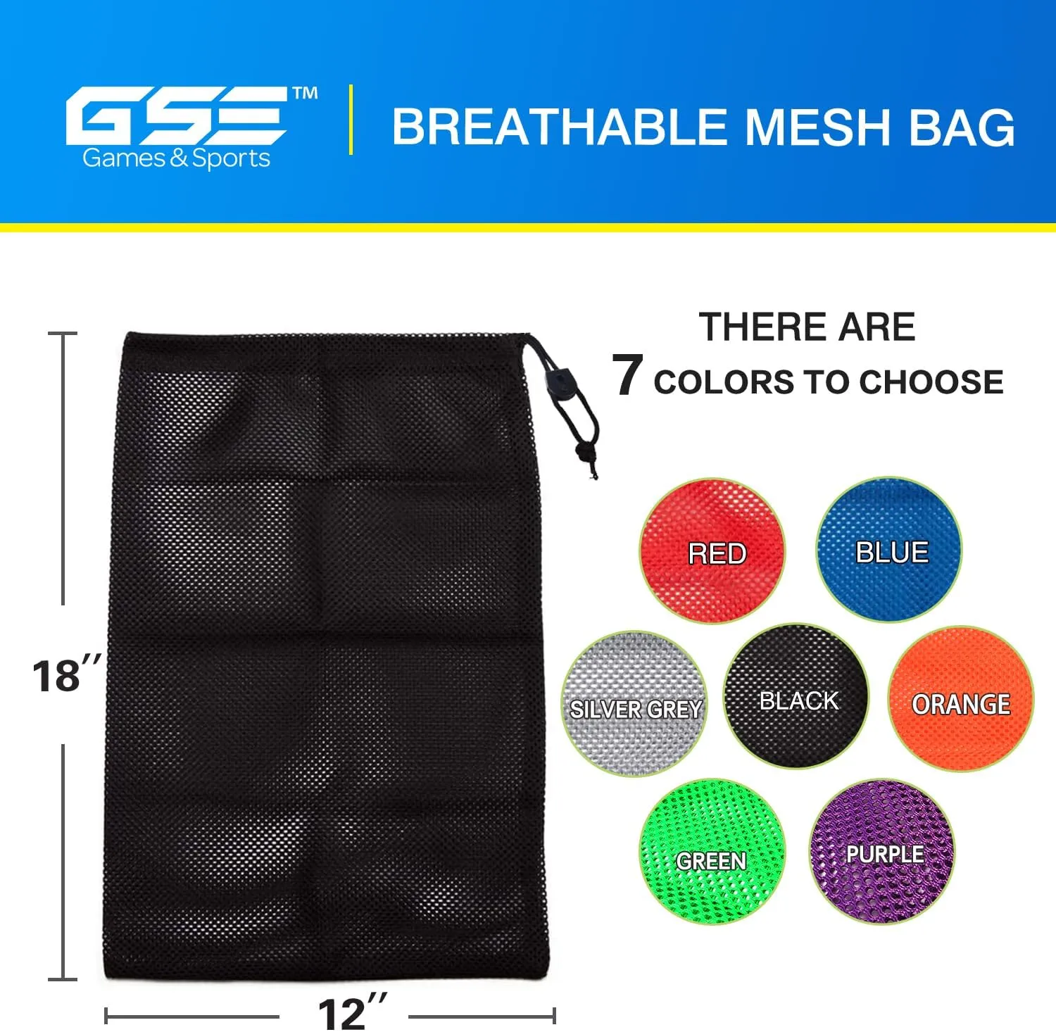GSE Games & Sports Expert 6 Pack 18"x12" Black Mesh Drawstring Bag. Sports Equipment Storage Bag for Gym Gear, Beach Toys, Baseballs, Golf Balls, Soft Balls, Laundry Bag