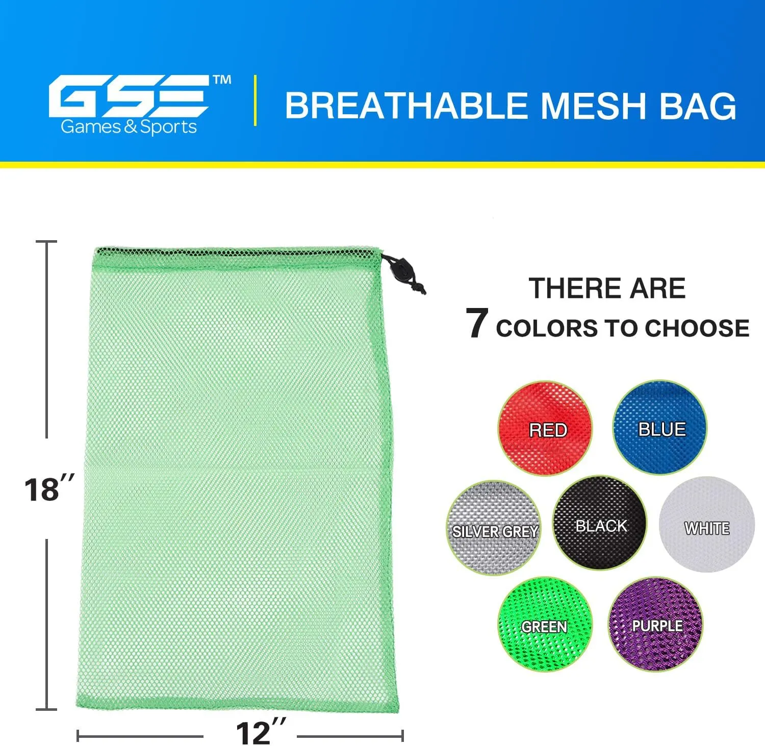 GSE Games & Sports Expert 6 Pack 18"x12" Green Mesh Drawstring Bag for Baseball, Softball, Tennis, Pickleball Ball, Golf Ball. Mesh Sports Equipment Bag with Lock for Gym Training, Beach, Laundry
