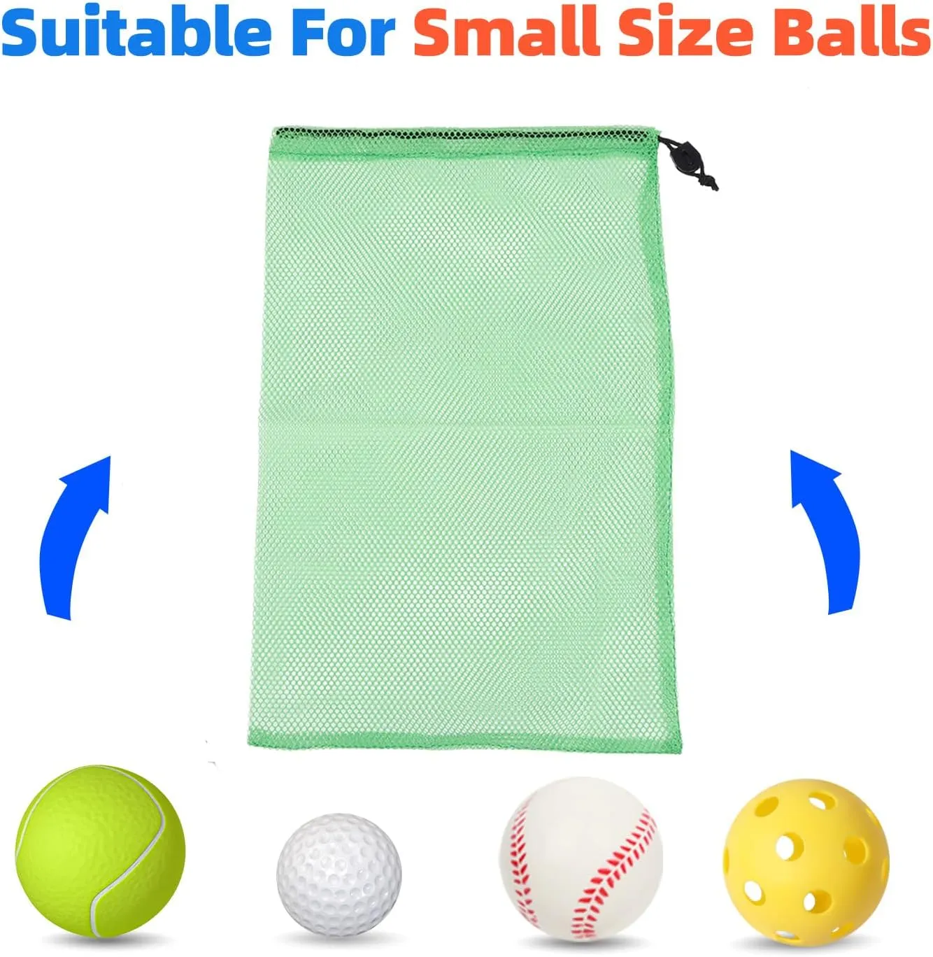GSE Games & Sports Expert 6 Pack 18"x12" Green Mesh Drawstring Bag for Baseball, Softball, Tennis, Pickleball Ball, Golf Ball. Mesh Sports Equipment Bag with Lock for Gym Training, Beach, Laundry