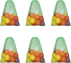 GSE Games & Sports Expert 6 Pack 18"x12" Green Mesh Drawstring Bag for Baseball, Softball, Tennis, Pickleball Ball, Golf Ball. Mesh Sports Equipment Bag with Lock for Gym Training, Beach, Laundry