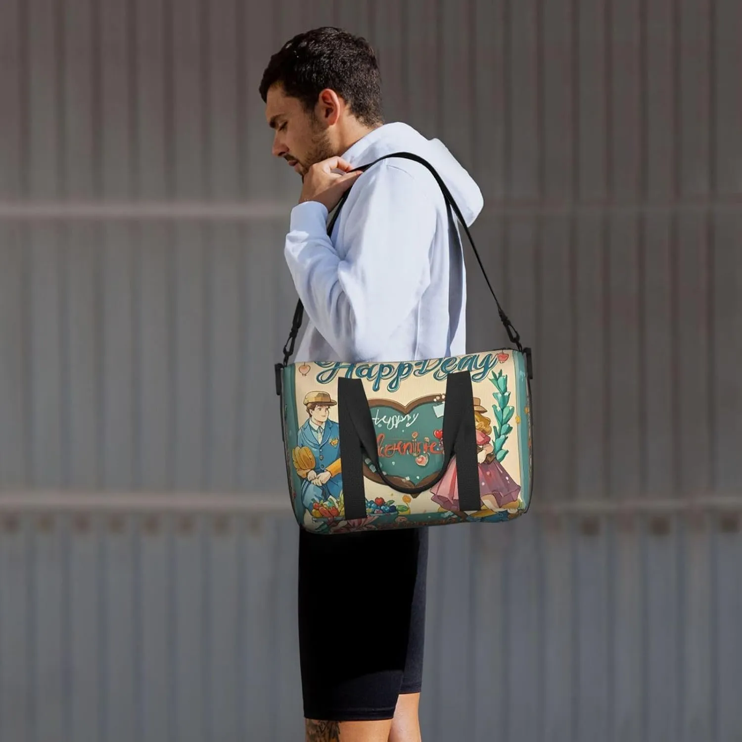 Gym Bag Happy Valentine's Day Duffel Bag for Men Women Travel Overnight Bag with Shoe Compartment Workout Bags