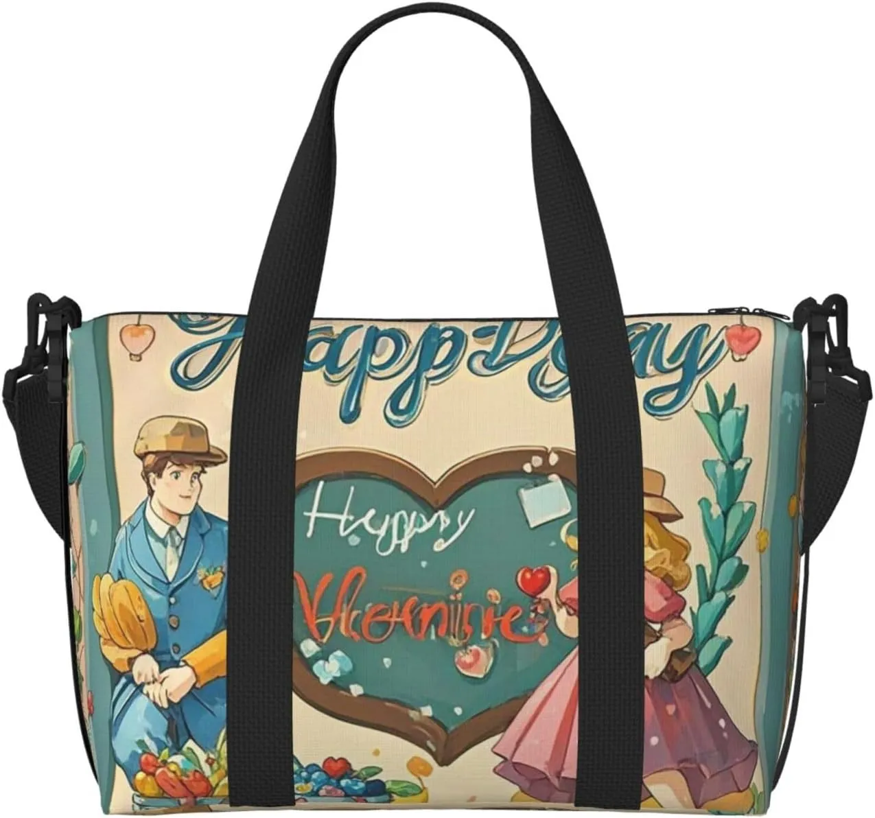 Gym Bag Happy Valentine's Day Duffel Bag for Men Women Travel Overnight Bag with Shoe Compartment Workout Bags