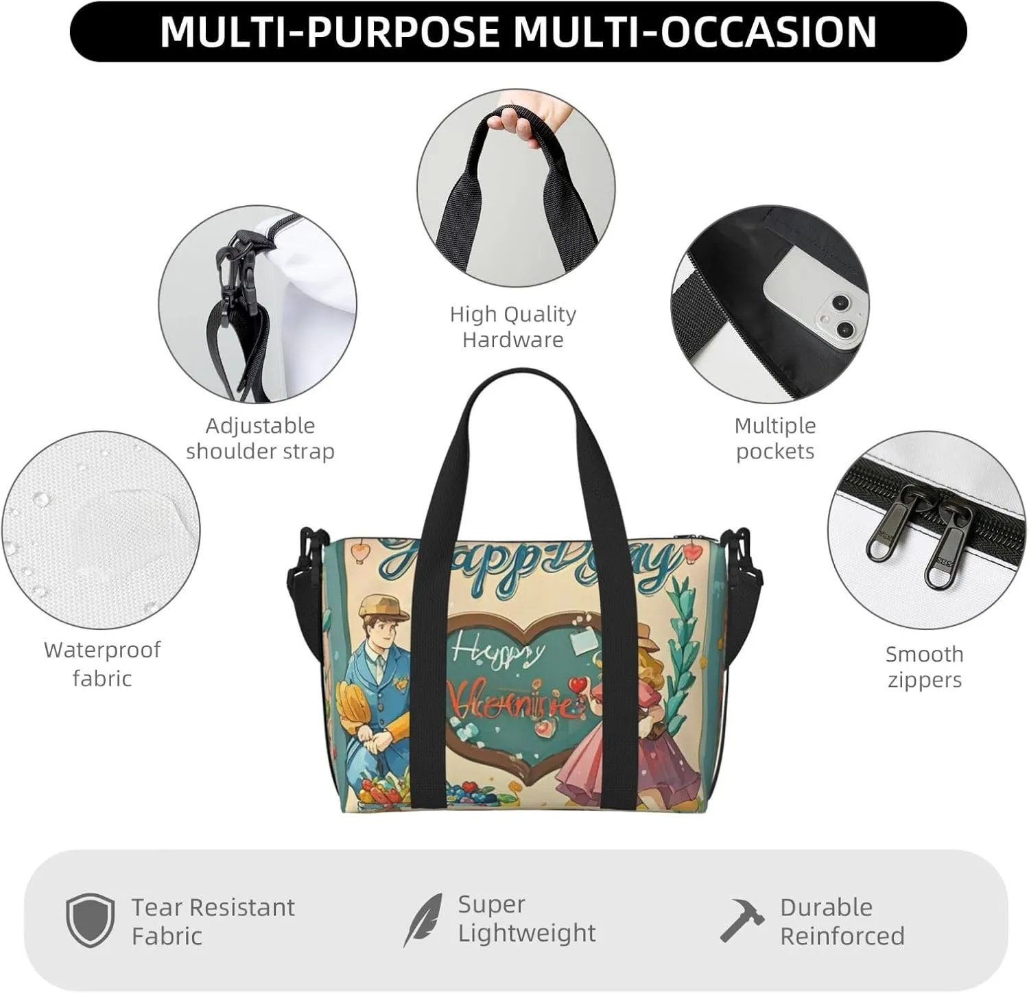 Gym Bag Happy Valentine's Day Duffel Bag for Men Women Travel Overnight Bag with Shoe Compartment Workout Bags