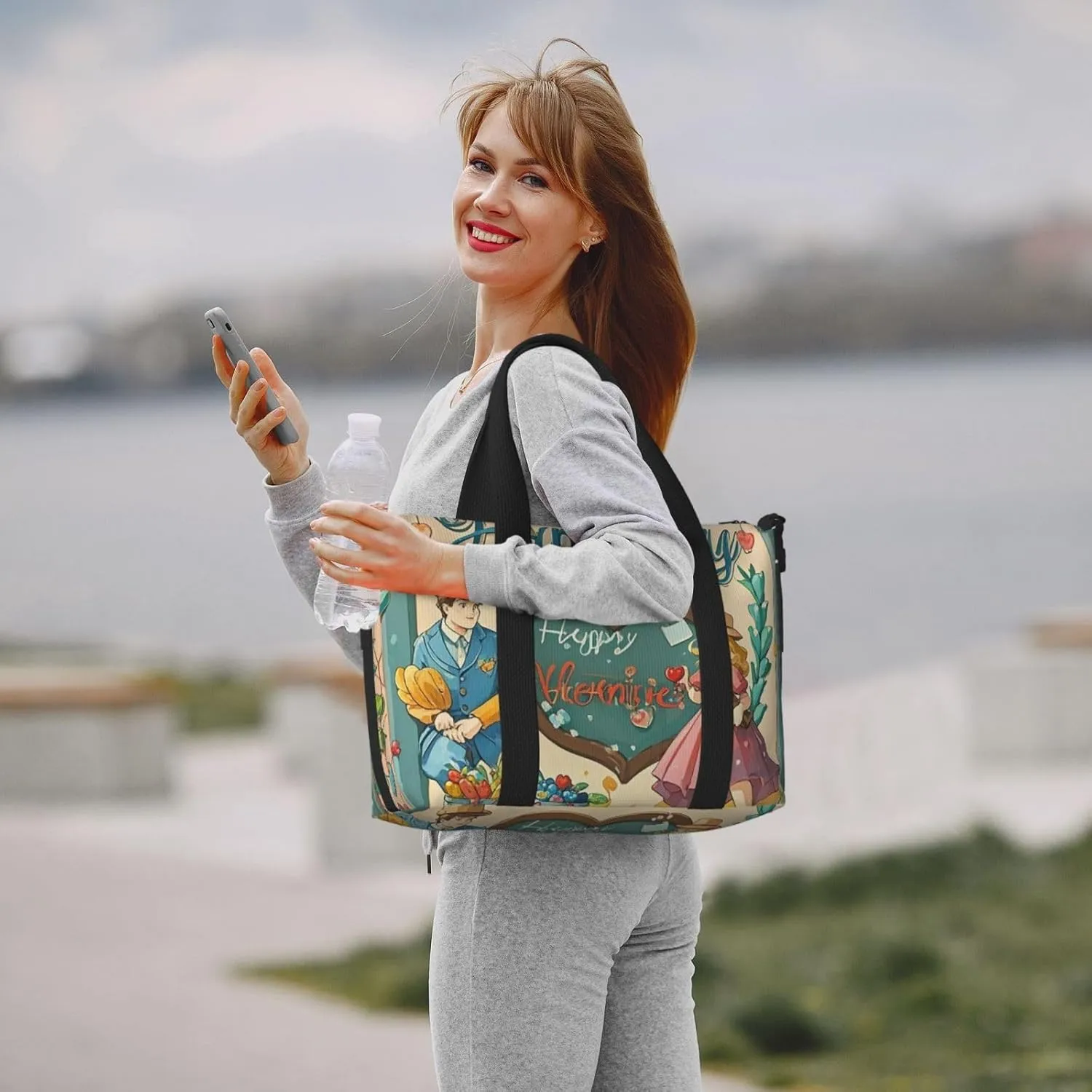 Gym Bag Happy Valentine's Day Duffel Bag for Men Women Travel Overnight Bag with Shoe Compartment Workout Bags