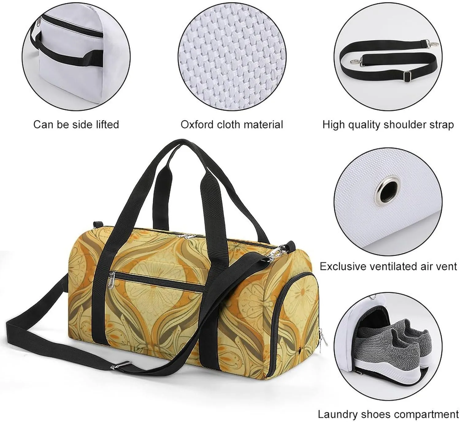 Gym Bag Medieval Vintage Pattern Duffel Bag for Men Women Travel Overnight Bag with Shoe Compartment Workout Bags