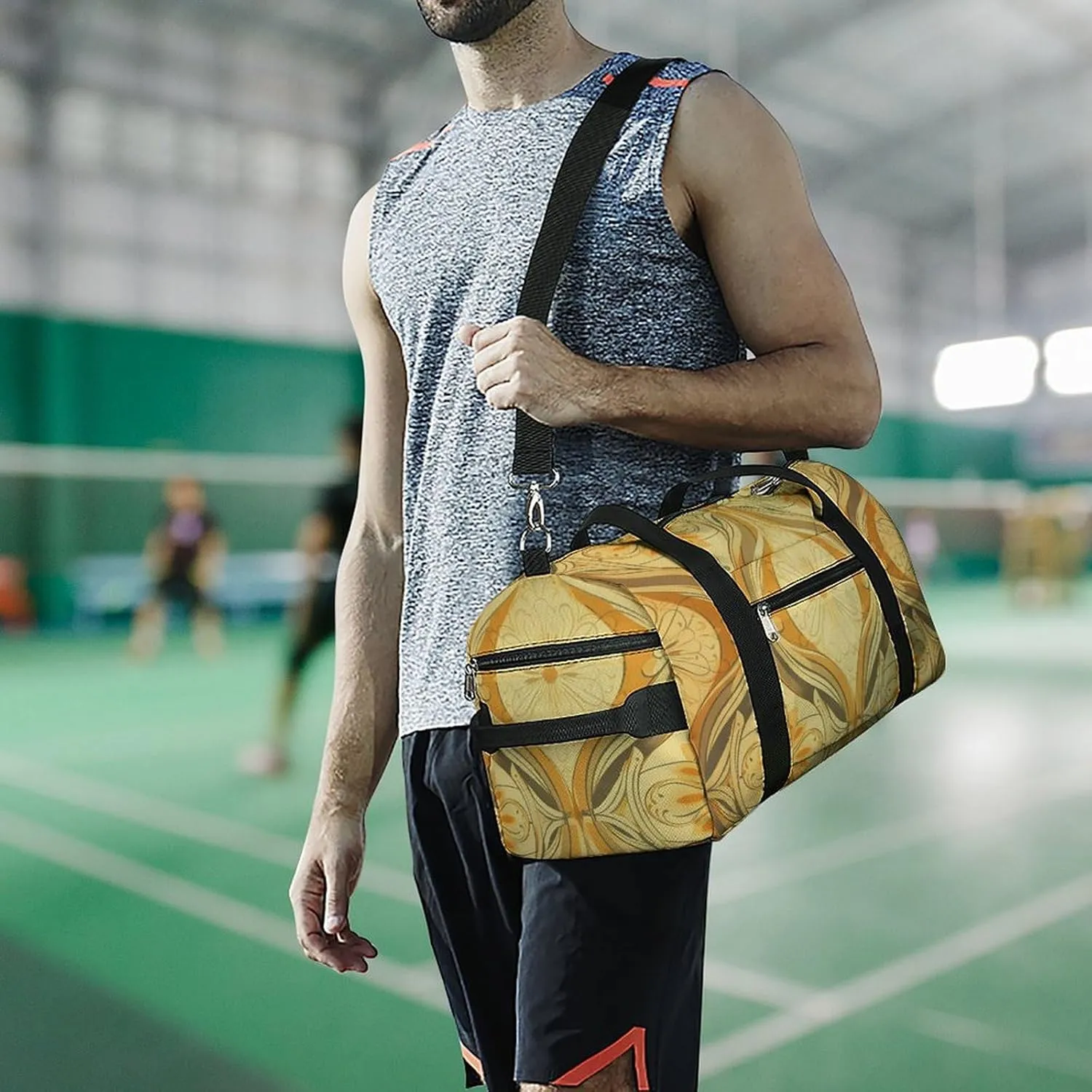 Gym Bag Medieval Vintage Pattern Duffel Bag for Men Women Travel Overnight Bag with Shoe Compartment Workout Bags