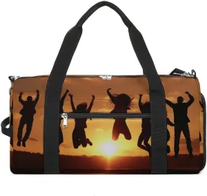 Gym Bag People Jump Into The Air Duffel Bag for Men Women Travel Overnight Bag with Shoe Compartment Workout Bags