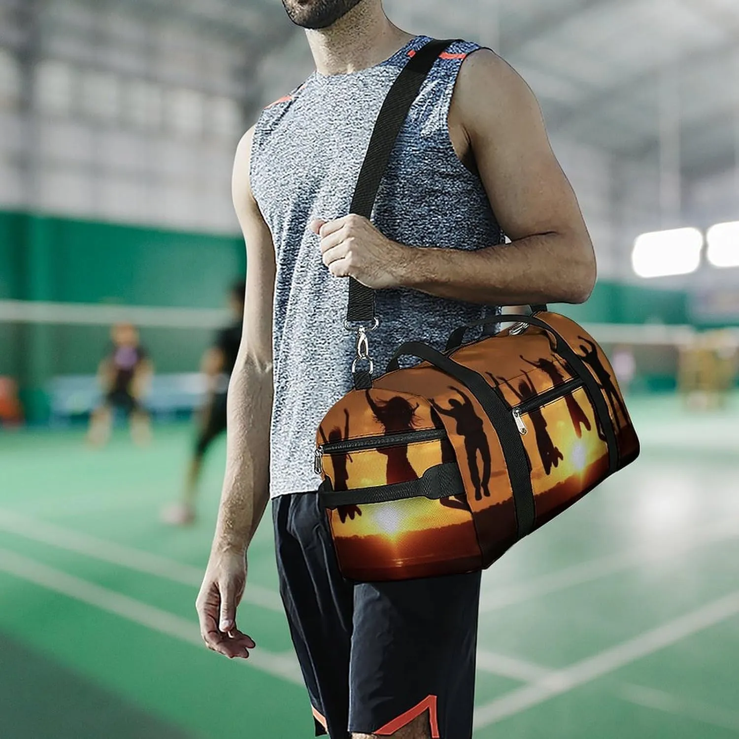 Gym Bag People Jump Into The Air Duffel Bag for Men Women Travel Overnight Bag with Shoe Compartment Workout Bags