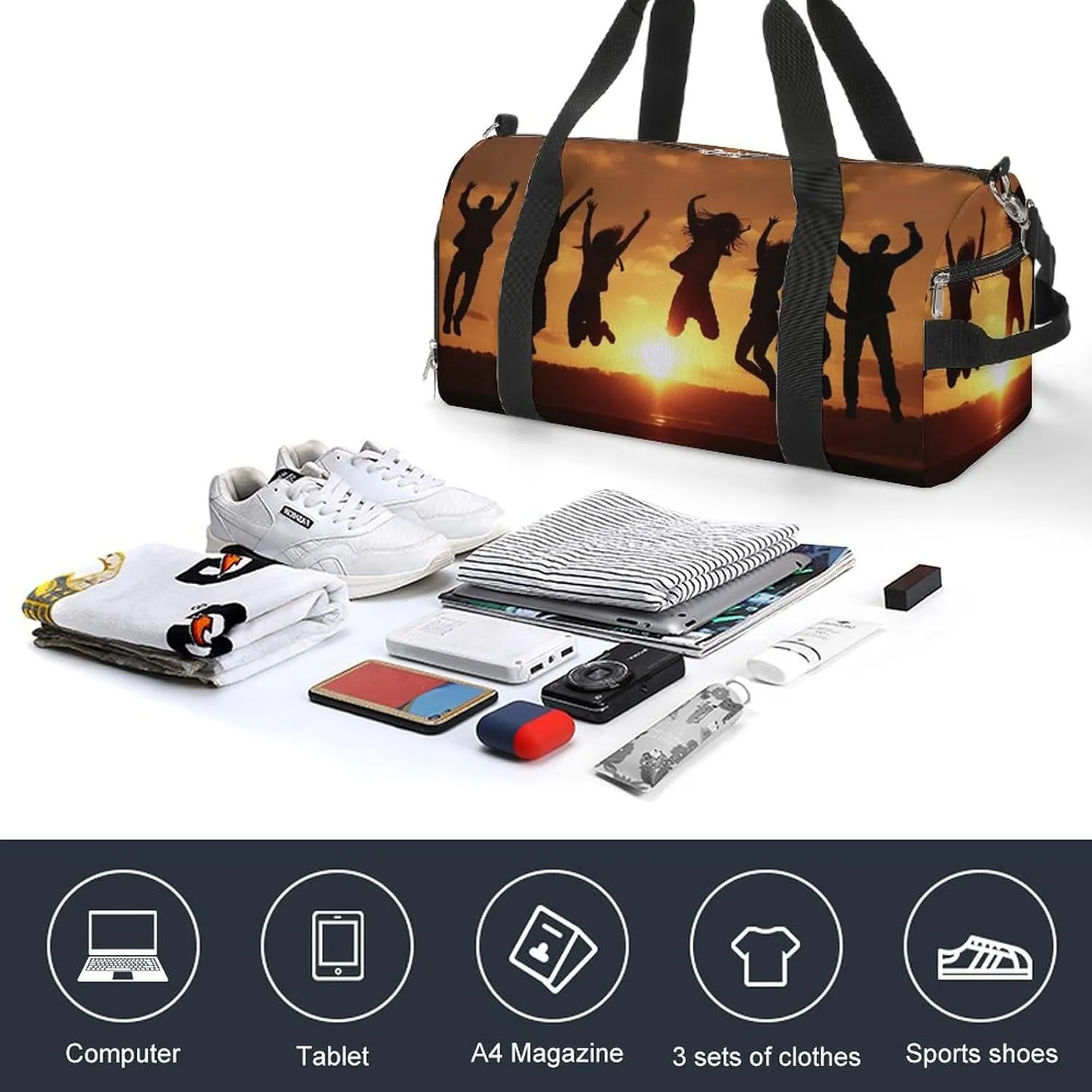 Gym Bag People Jump Into The Air Duffel Bag for Men Women Travel Overnight Bag with Shoe Compartment Workout Bags