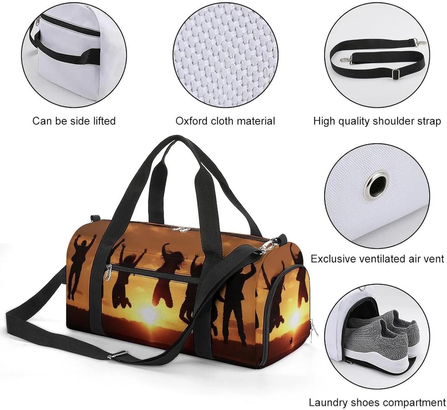 Gym Bag People Jump Into The Air Duffel Bag for Men Women Travel Overnight Bag with Shoe Compartment Workout Bags
