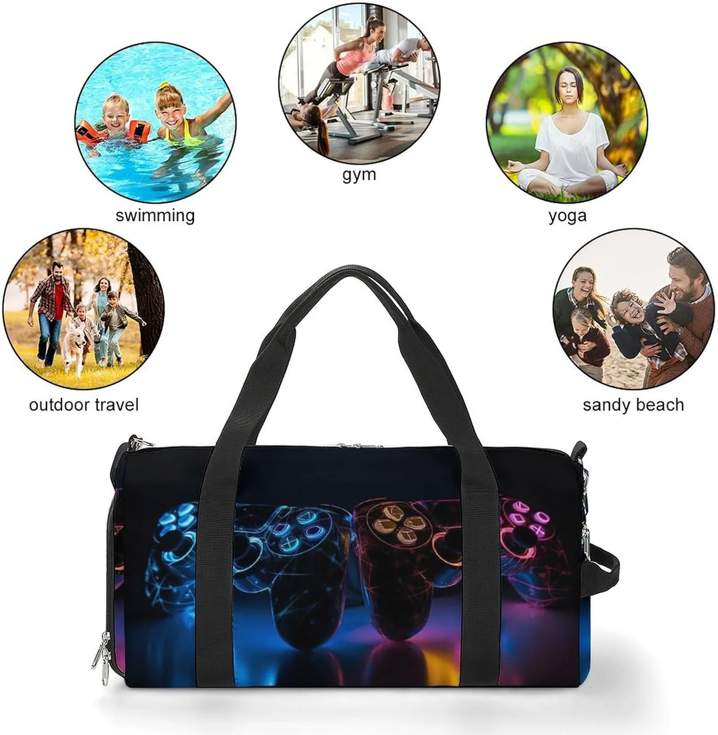 Gym Bag Two Game Controllers Duffel Bag for Men Women Travel Overnight Bag with Shoe Compartment Workout Bags