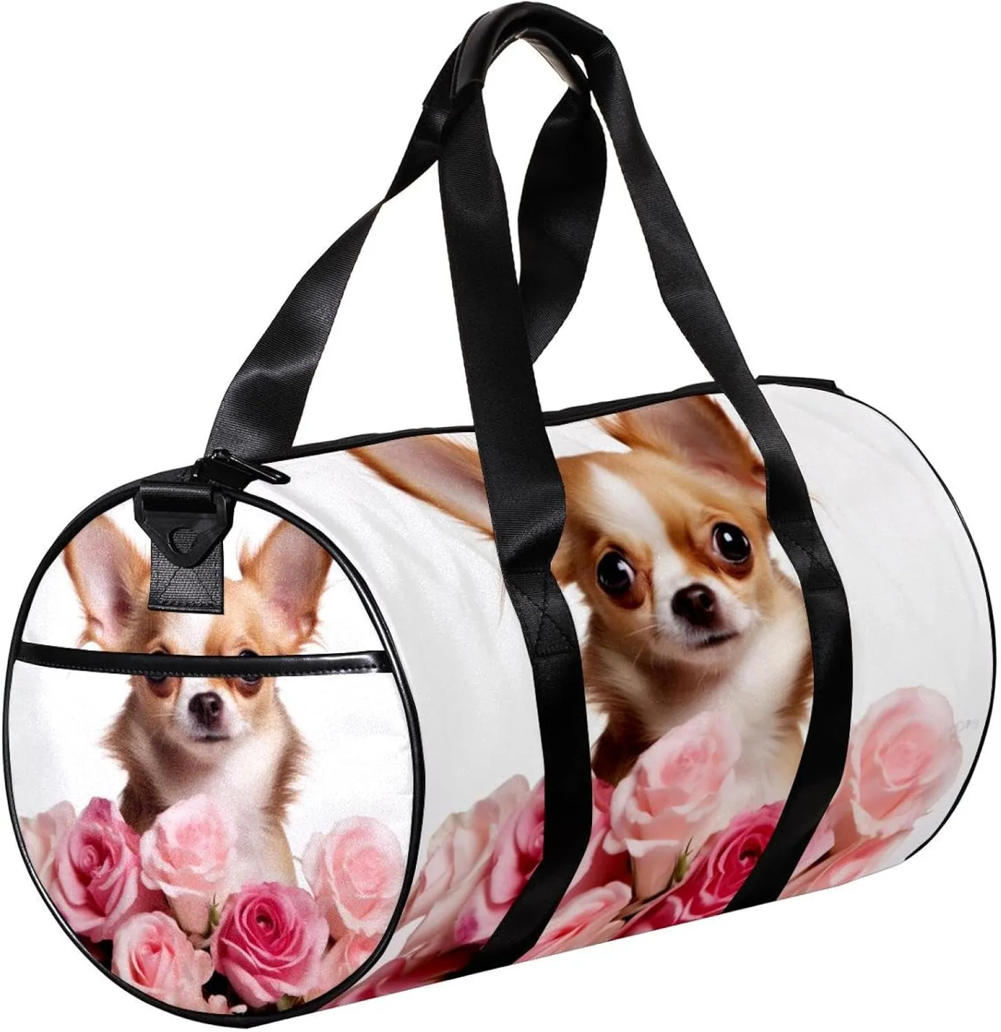 Gym Bags for Men,Travel Duffel Bags for Women,Chihuahua Dog and Rose,Workout Bag