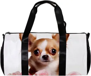Gym Bags for Men,Travel Duffel Bags for Women,Chihuahua Dog and Rose,Workout Bag