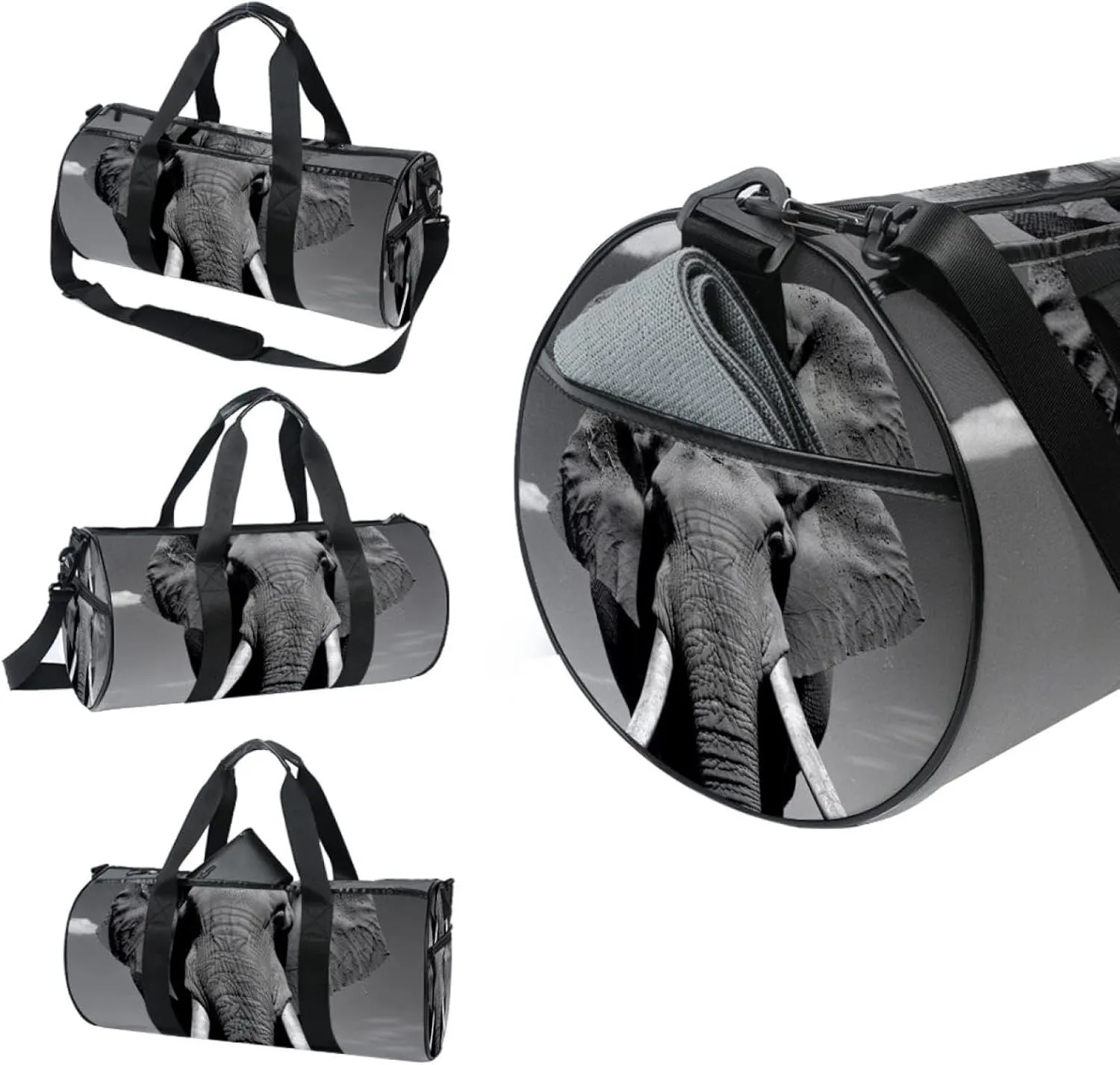 Gym Bags for Women,Duffle Bag for Travel,Asian Elephant Face Portrait,Gym Bag for Men
