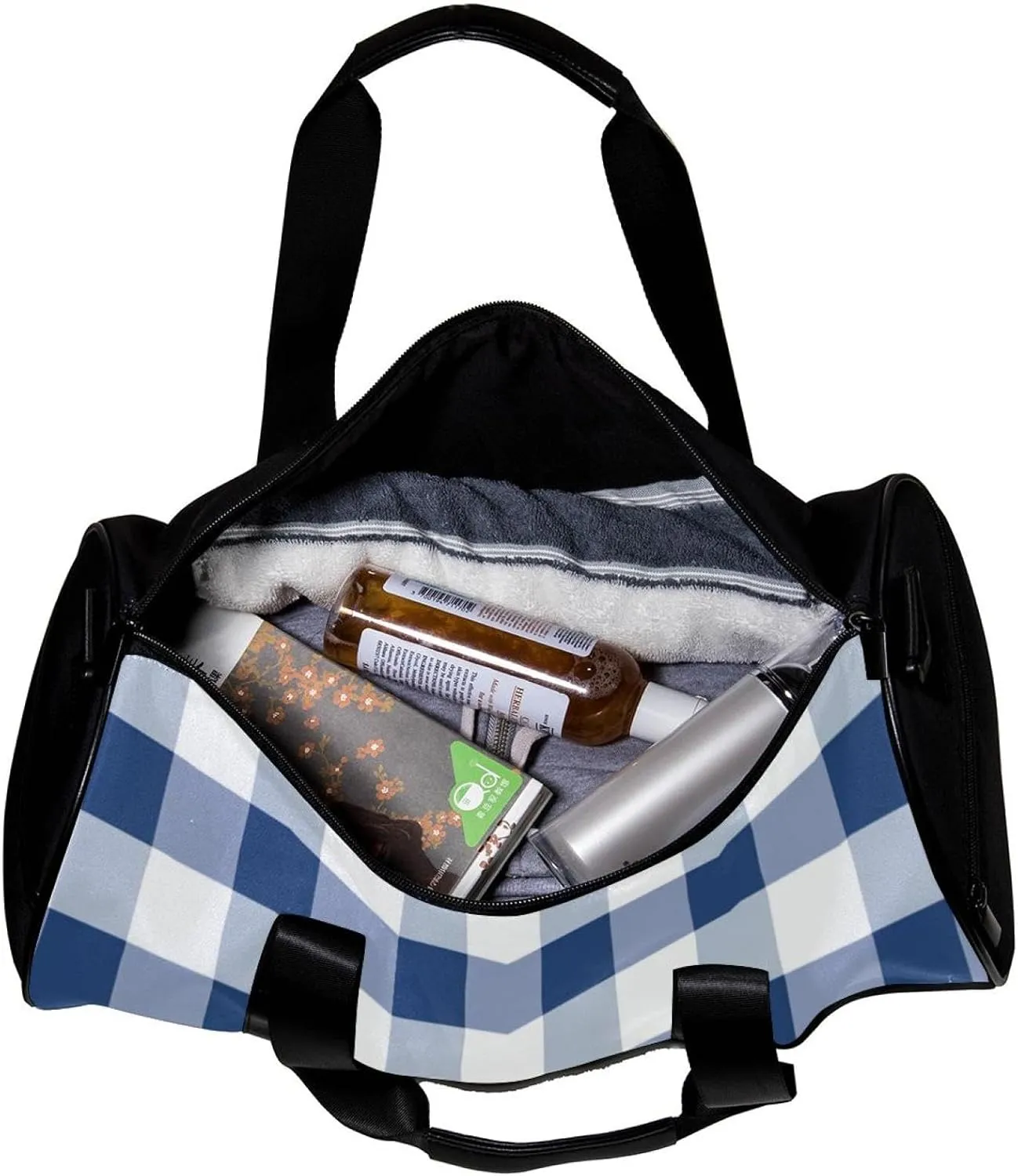 Gym Bags for Women,Duffle Bag for Travel,Blue White Plaid,Gym Bag for Men