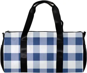 Gym Bags for Women,Duffle Bag for Travel,Blue White Plaid,Gym Bag for Men