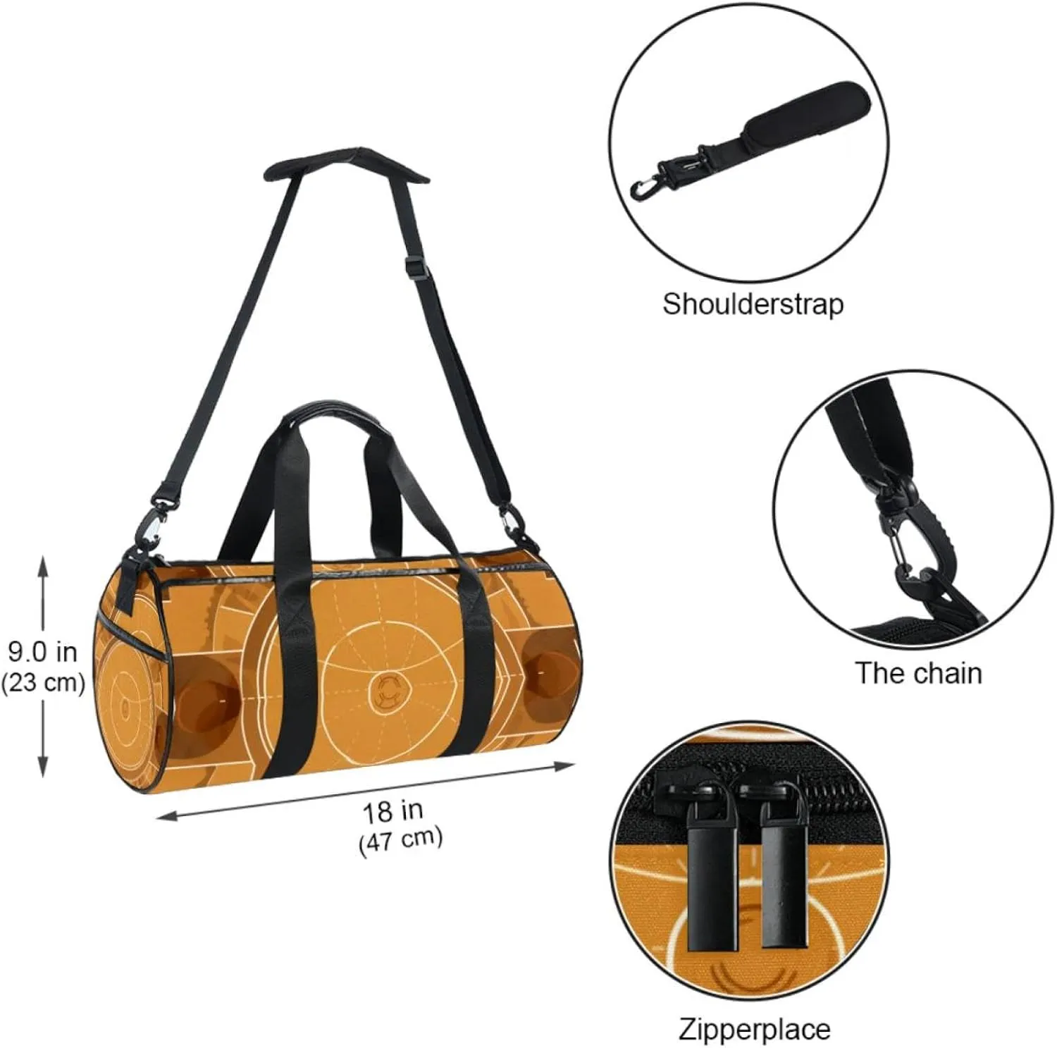 Gym Bags for Women,Duffle Bag for Travel,Brown Basketball Field,Gym Bag for Men