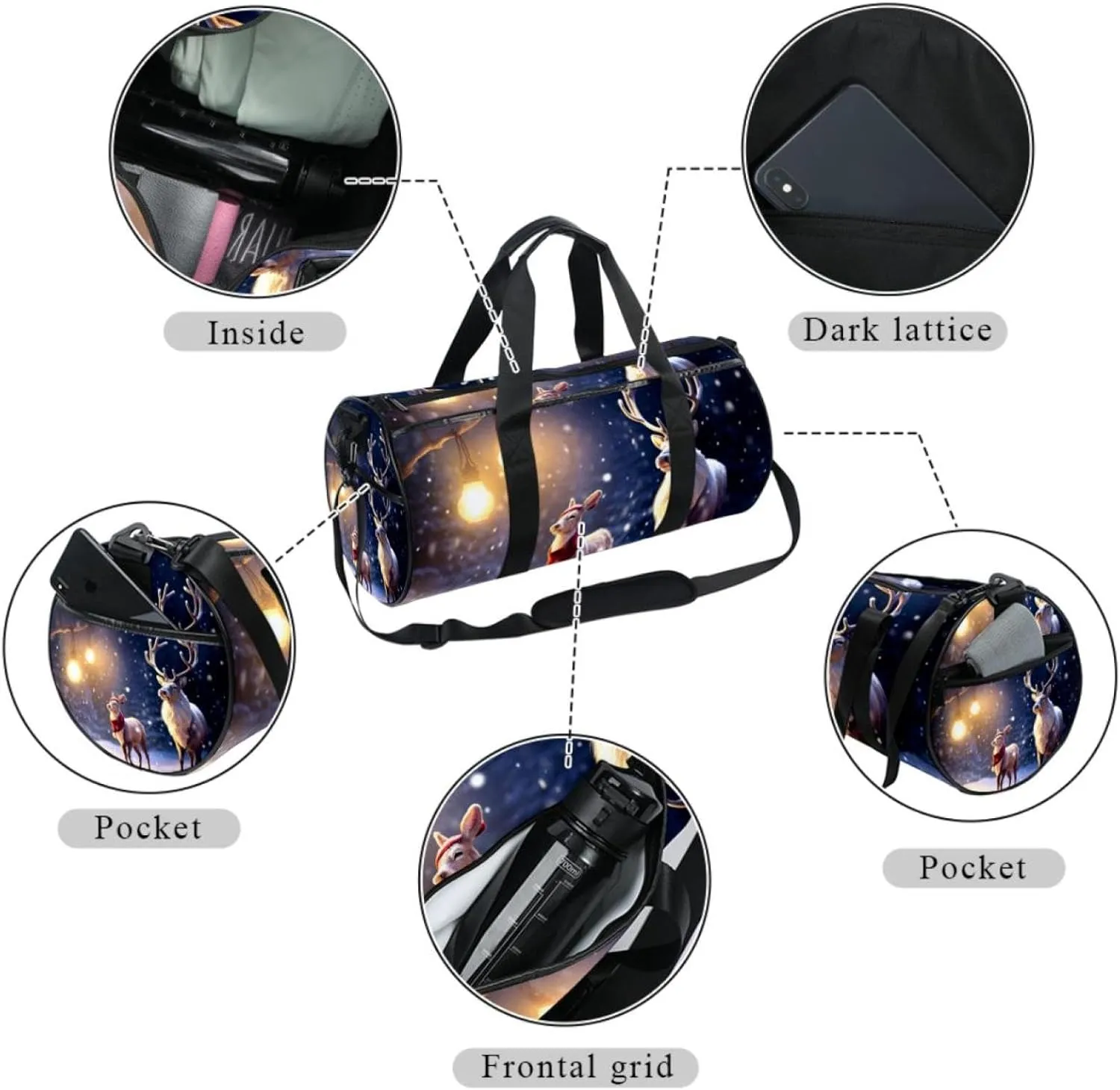 Gym Bags for Women,Duffle Bag for Travel,Cartoon Deer Santa Claus,Gym Bag for Men