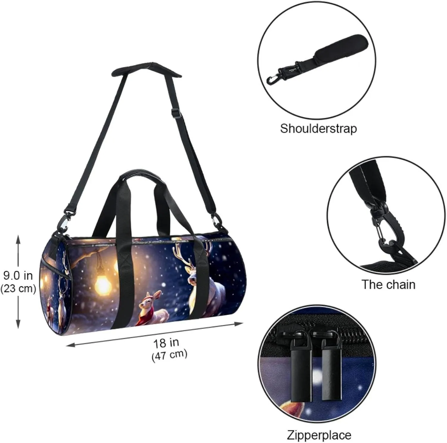 Gym Bags for Women,Duffle Bag for Travel,Cartoon Deer Santa Claus,Gym Bag for Men