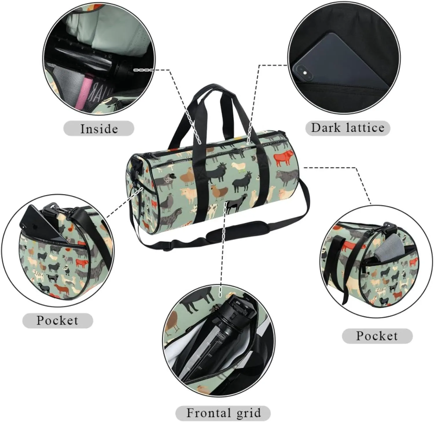 Gym Bags for Women,Duffle Bag for Travel,Cow Sheep Pig Rooster,Gym Bag for Men