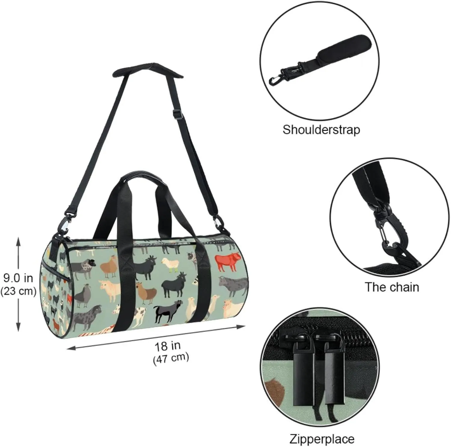 Gym Bags for Women,Duffle Bag for Travel,Cow Sheep Pig Rooster,Gym Bag for Men