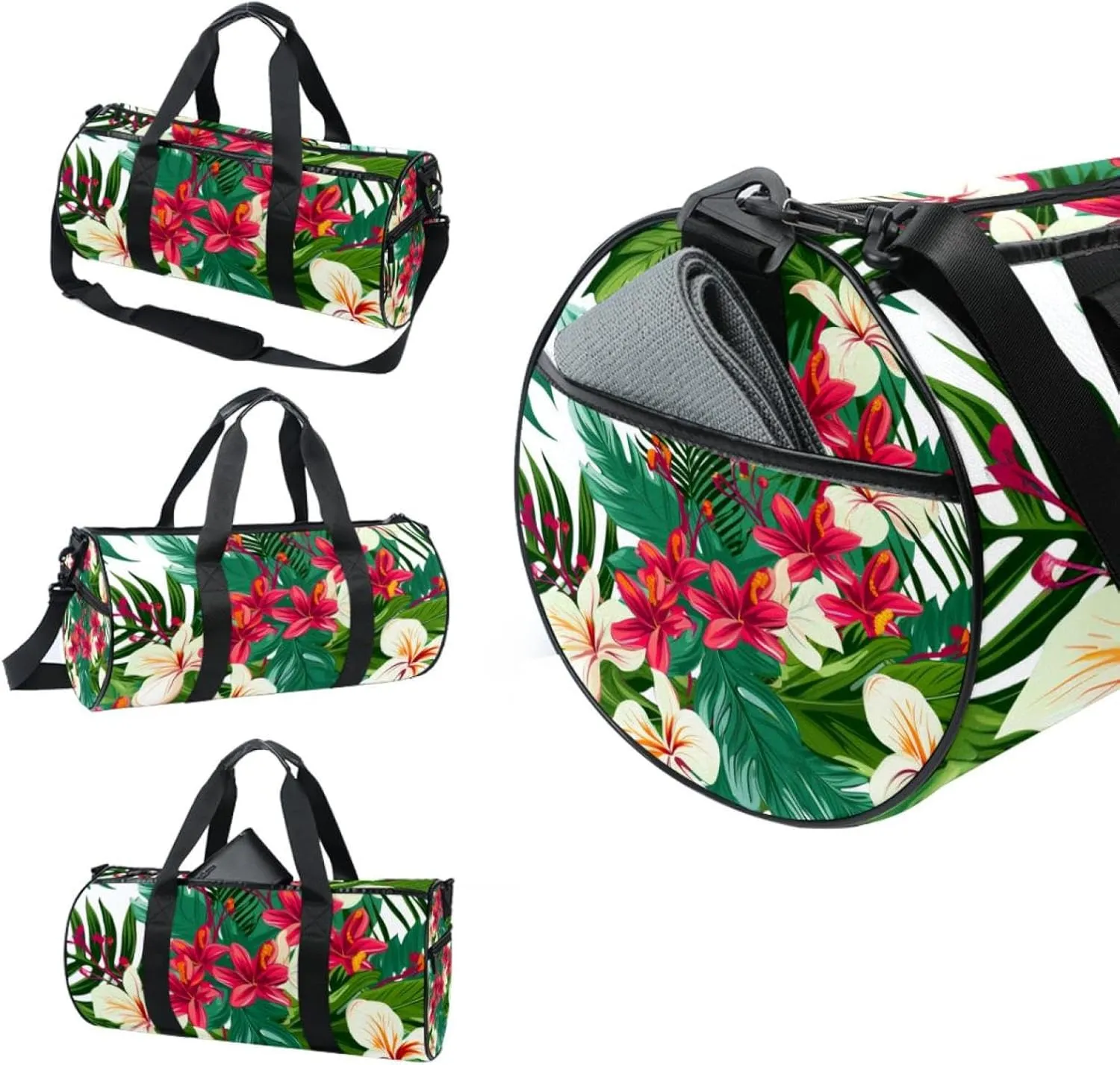 Gym Bags for Women,Duffle Bag for Travel,Tropical Leaves and Flowers,Gym Bag for Men
