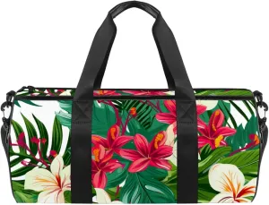 Gym Bags for Women,Duffle Bag for Travel,Tropical Leaves and Flowers,Gym Bag for Men