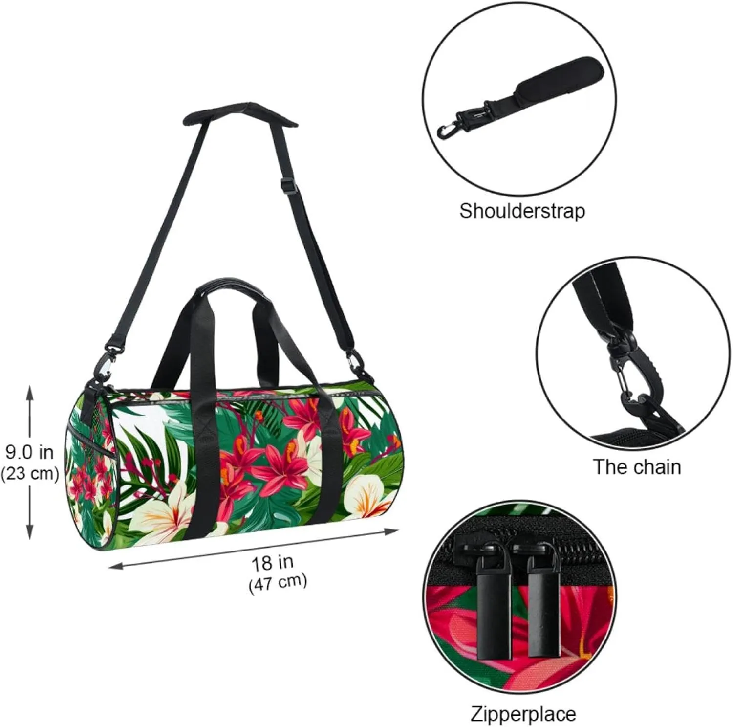 Gym Bags for Women,Duffle Bag for Travel,Tropical Leaves and Flowers,Gym Bag for Men